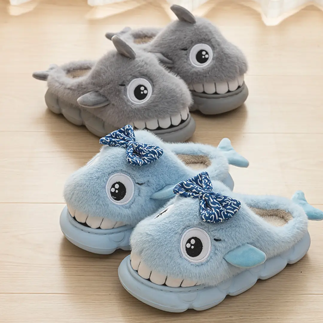 Cotton Slippers for Women in Winter Cute Little Shark Indoor Home Couple Family Lamb Plush Warm Slippers for Men in Winter - Image 5
