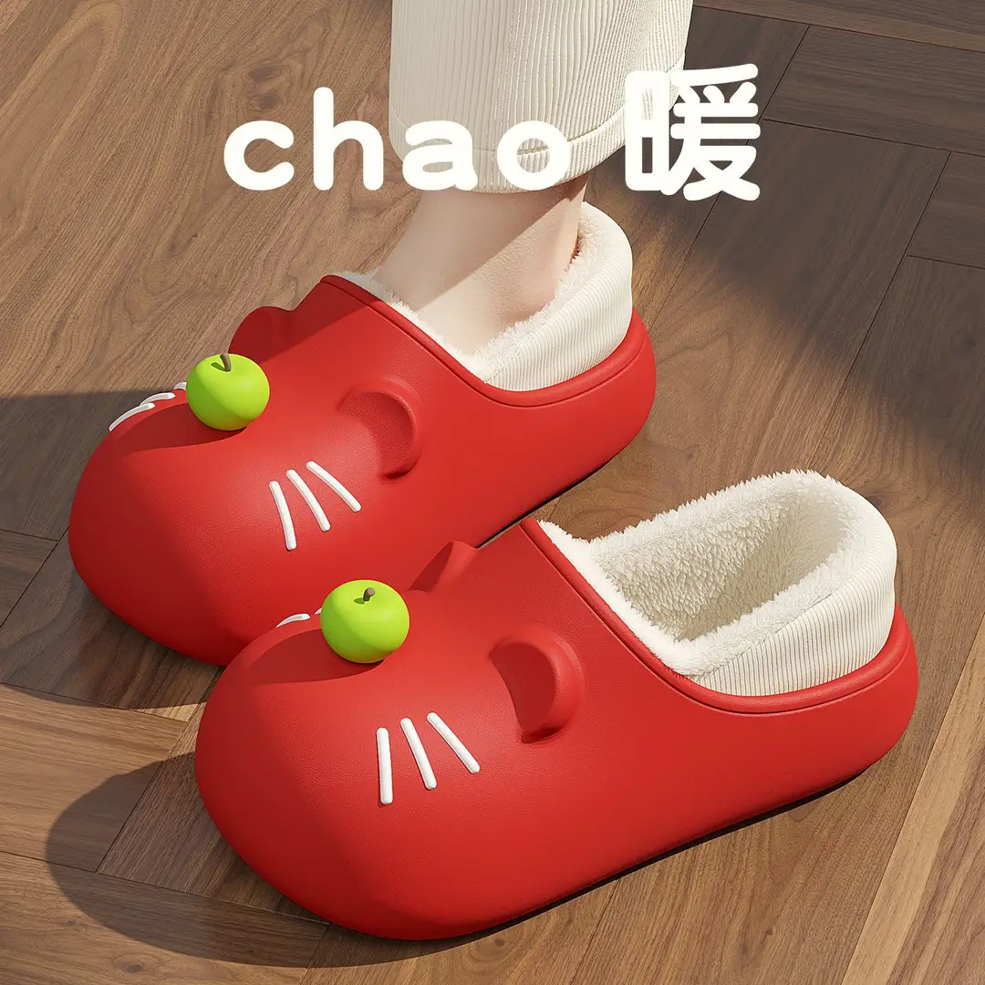 Cartoon Waterproof Cotton Shoes for Women, Winter Parent-Child Home Slippers, Autumn and Winter Warm Non-Slip Closed-Back Cotton Slippers Wholesale
