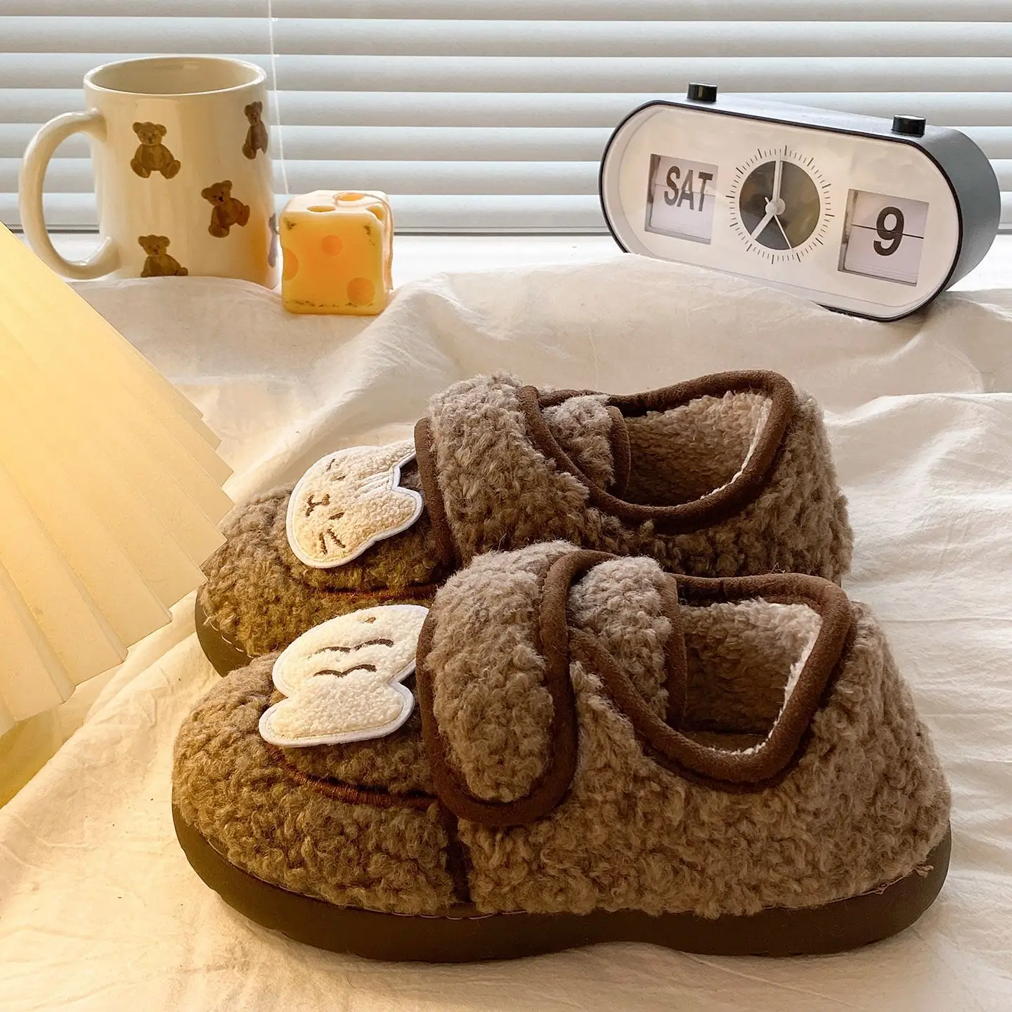 Autumn Winter Cat Design Soft Cotton Shoes for Women Brown - Image 6