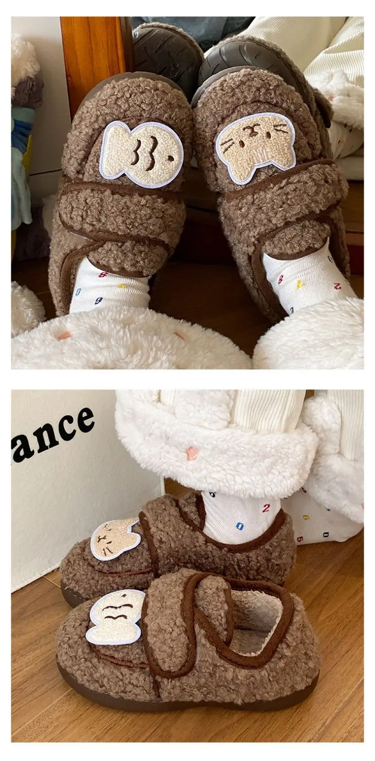 Autumn Winter Cat Design Soft Cotton Shoes for Women Brown — feature 13