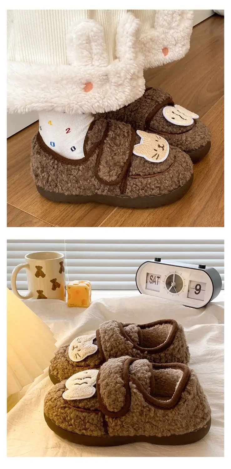 Autumn Winter Cat Design Soft Cotton Shoes for Women Brown — feature 14