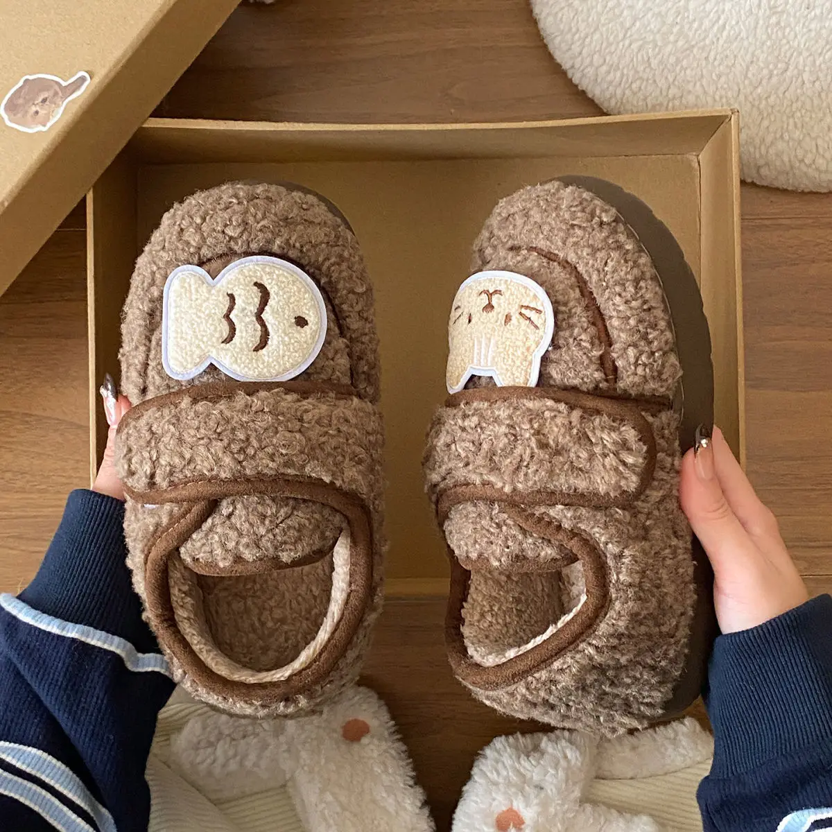 Autumn Winter Cat Design Soft Cotton Shoes for Women Brown — feature 21