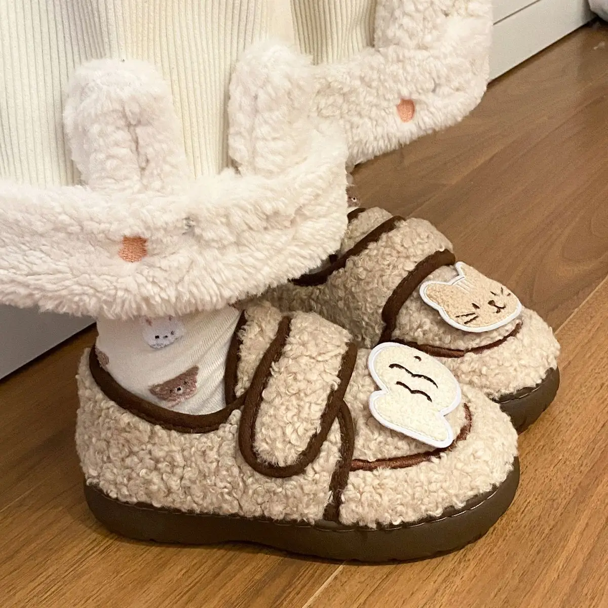 Autumn Winter Cat Design Soft Cotton Shoes for Women Brown — feature 33