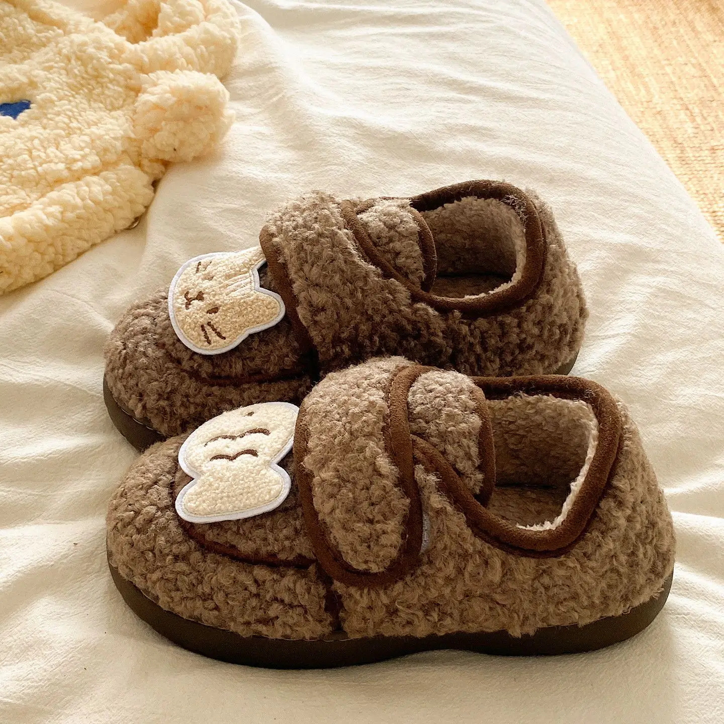 Autumn Winter Cat Design Soft Cotton Shoes for Women Brown - Image 2