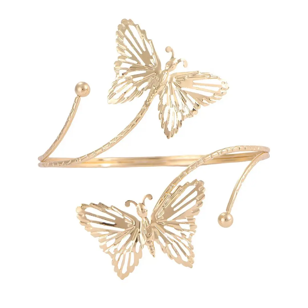 Personalized Flower and Leaf Multi-Layer Open Bracelet for Women, Ins-Style Metal Arm Ring with Diamonds, Adjustable and High-End Bracelet