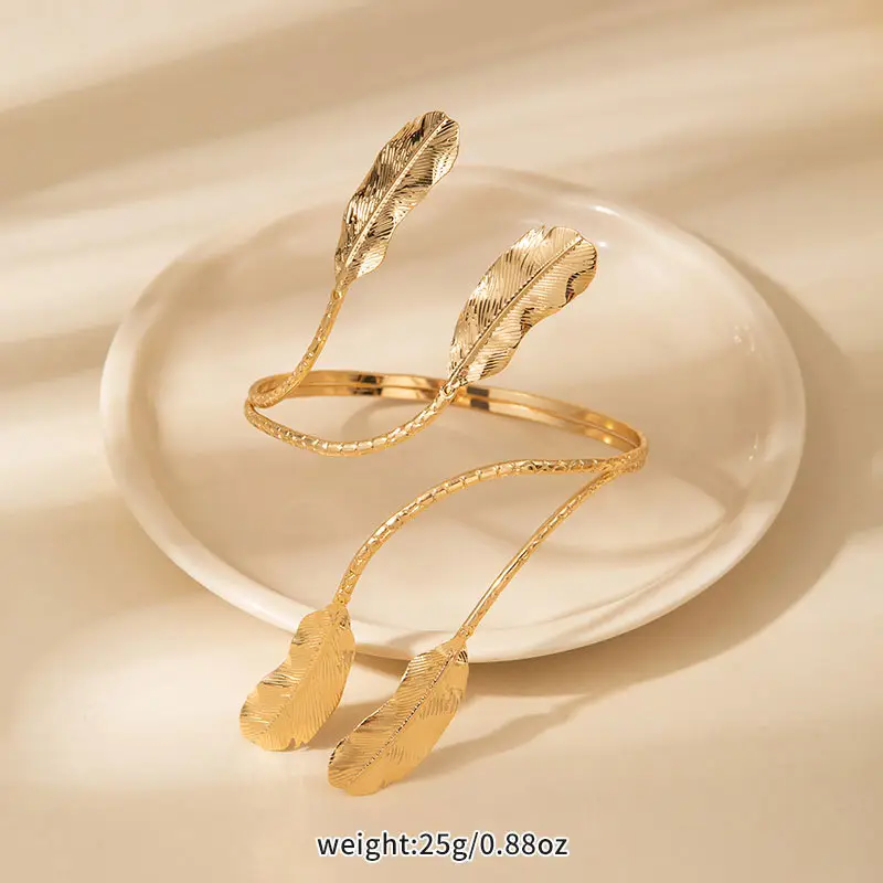Personalized Flower and Leaf Multi-Layer Open Bracelet for Women, Ins-Style Metal Arm Ring with Diamonds, Adjustable and High-End Bracelet — feature 19