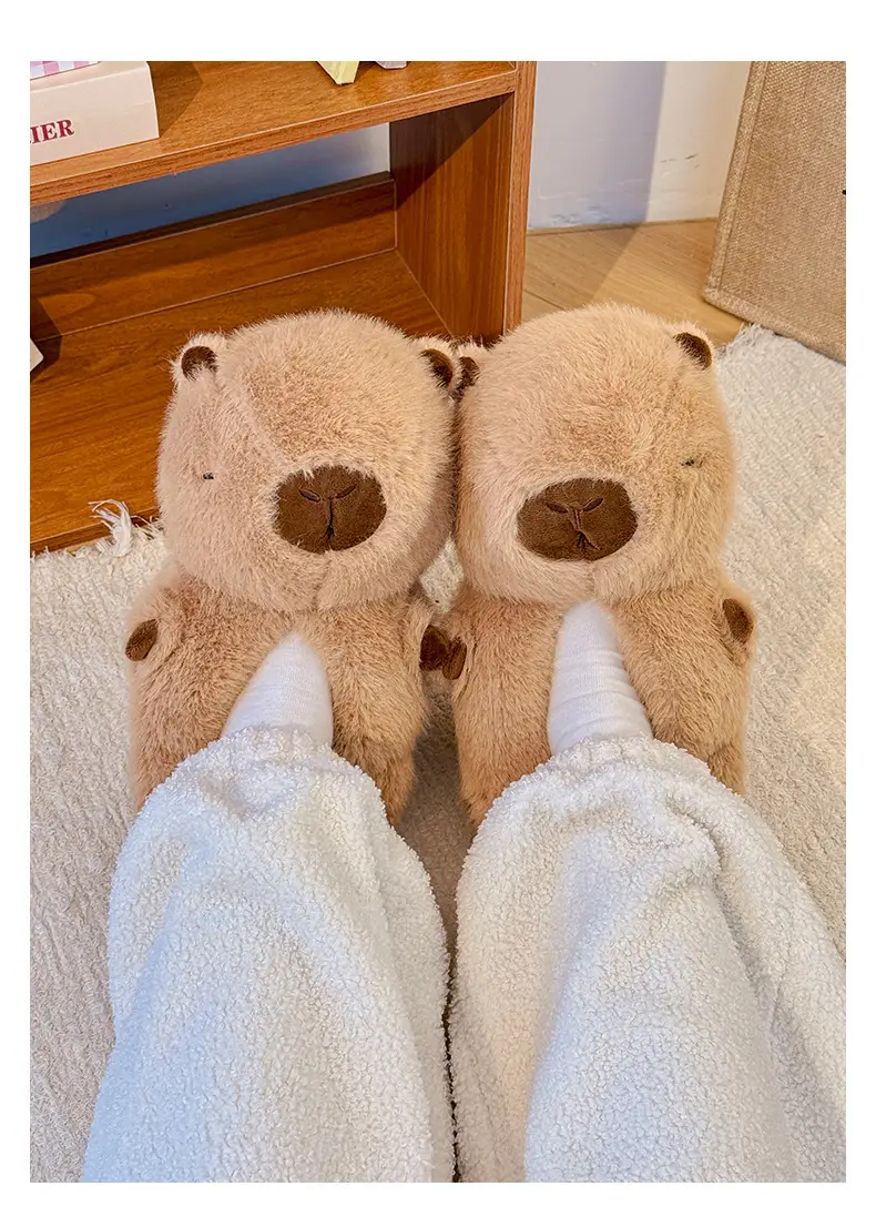 Qidan Shoe Factory Kapibara Cotton Slippers for Women in Autumn and Winter Home Indoor Fleece-Lined Warm Anti-Slip Couple Cotton Shoes for Men — feature 3