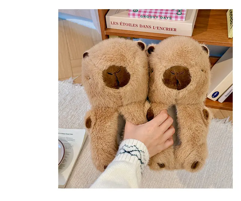 Qidan Shoe Factory Kapibara Cotton Slippers for Women in Autumn and Winter Home Indoor Fleece-Lined Warm Anti-Slip Couple Cotton Shoes for Men — feature 4