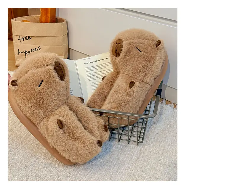 Qidan Shoe Factory Kapibara Cotton Slippers for Women in Autumn and Winter Home Indoor Fleece-Lined Warm Anti-Slip Couple Cotton Shoes for Men — feature 5