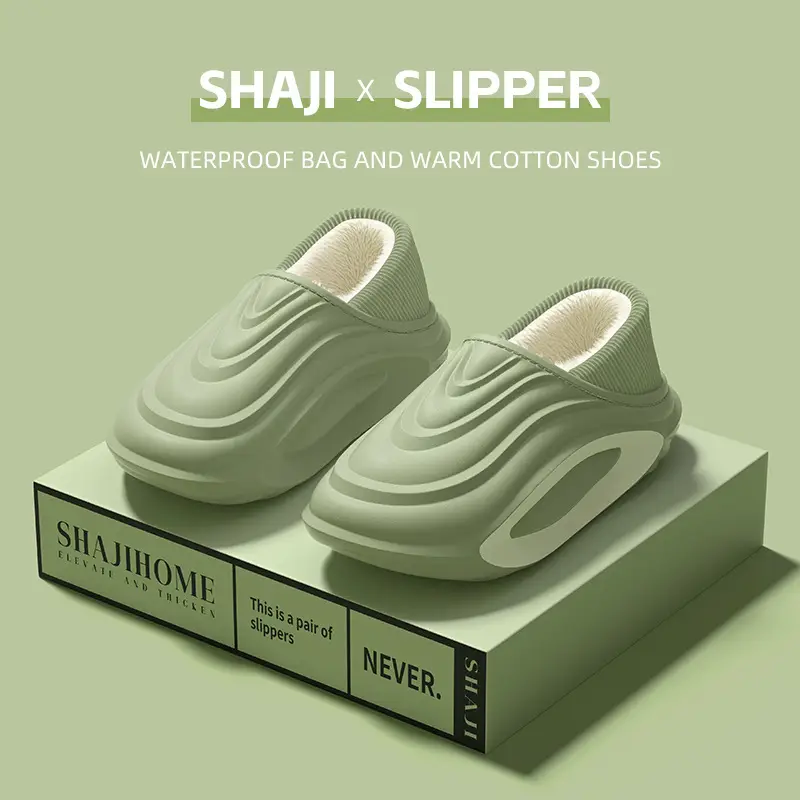 Waterproof Cotton Slippers for Men in Winter with Heel Indoor Home Non-Slip Thick Sole Warm Fleece-Lined Women's Cotton Shoes for Men to Wear Outside - Image 5