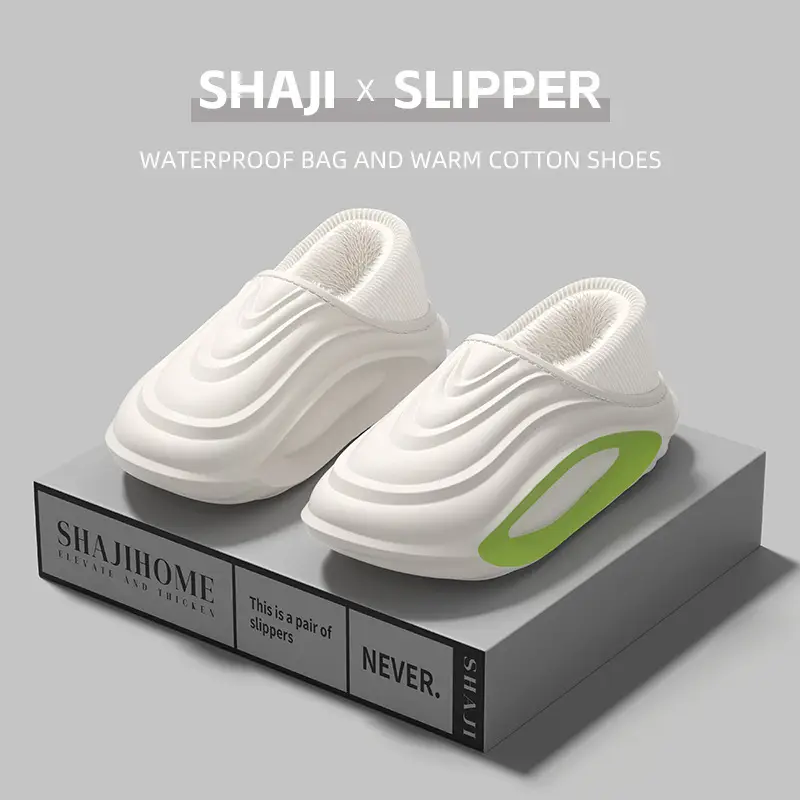Waterproof Cotton Slippers for Men in Winter with Heel Indoor Home Non-Slip Thick Sole Warm Fleece-Lined Women's Cotton Shoes for Men to Wear Outside - Image 6