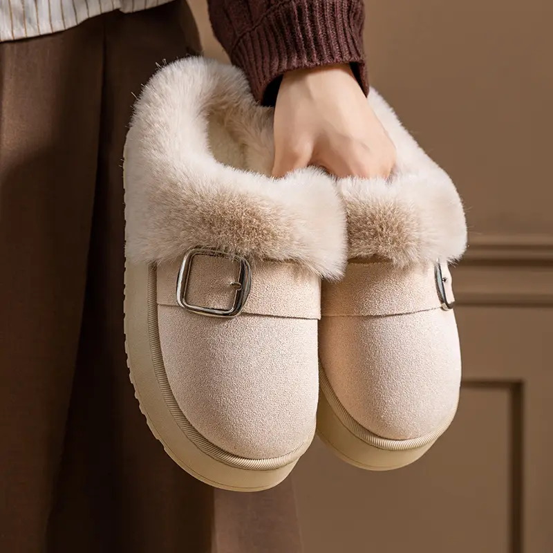 Cotton Slippers, New Winter Style, Thick-Soled Snow Boots with Belt Buckle, Fleece-Lined, Thickened, Warm Cotton Shoes, Plush Cotton Shoes - Image 5