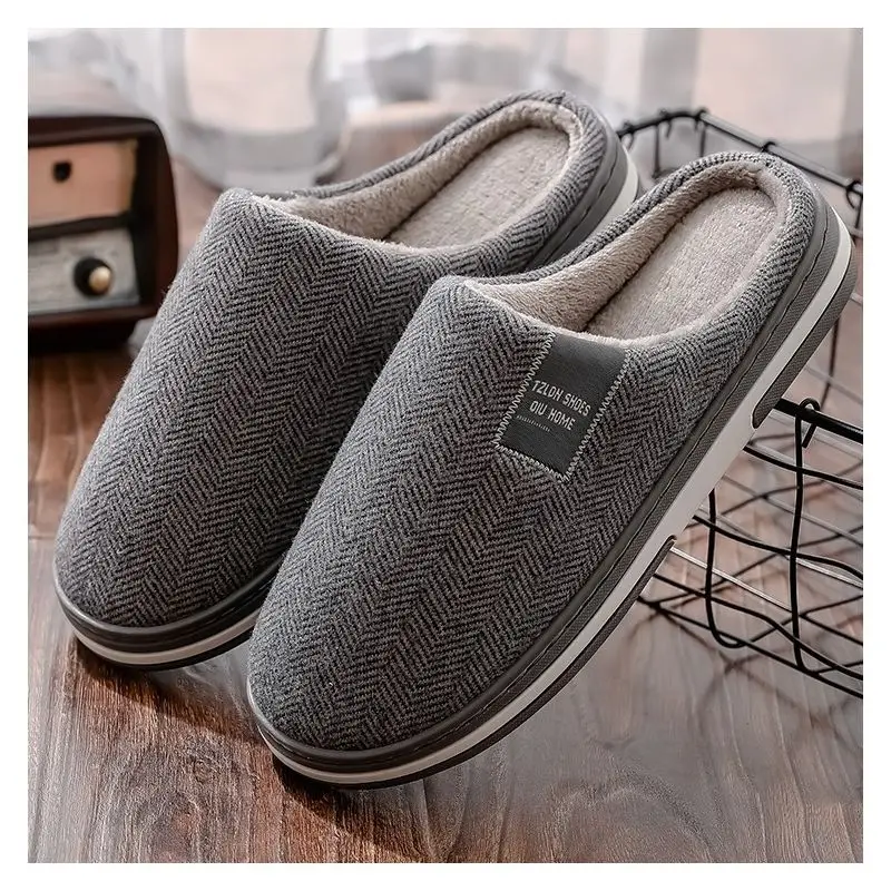 Men's Grey Herringbone Winter Slippers Anti-Slip - Image 6