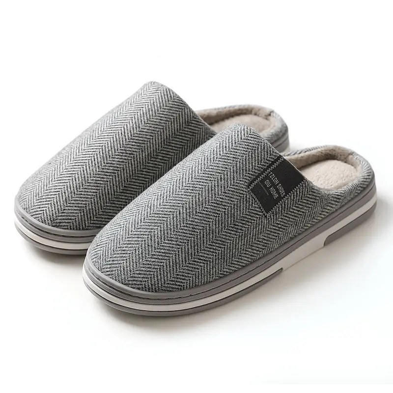 Men's Grey Herringbone Winter Slippers Anti-Slip - Image 9