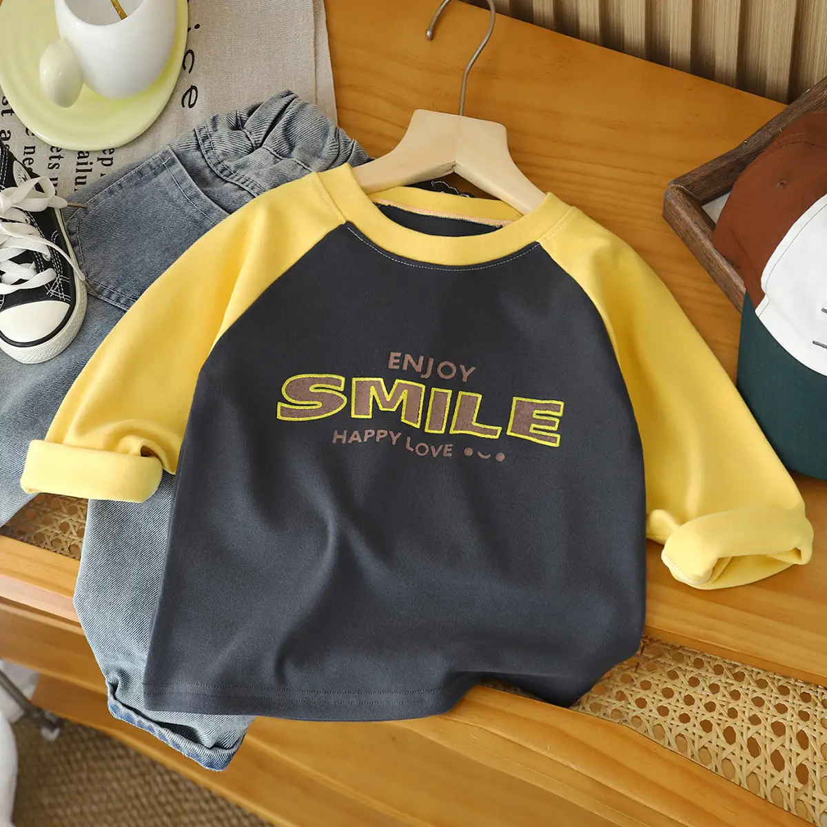 New Kids' Blue White Keep Simple Long Sleeve T-Shirt - Image 3