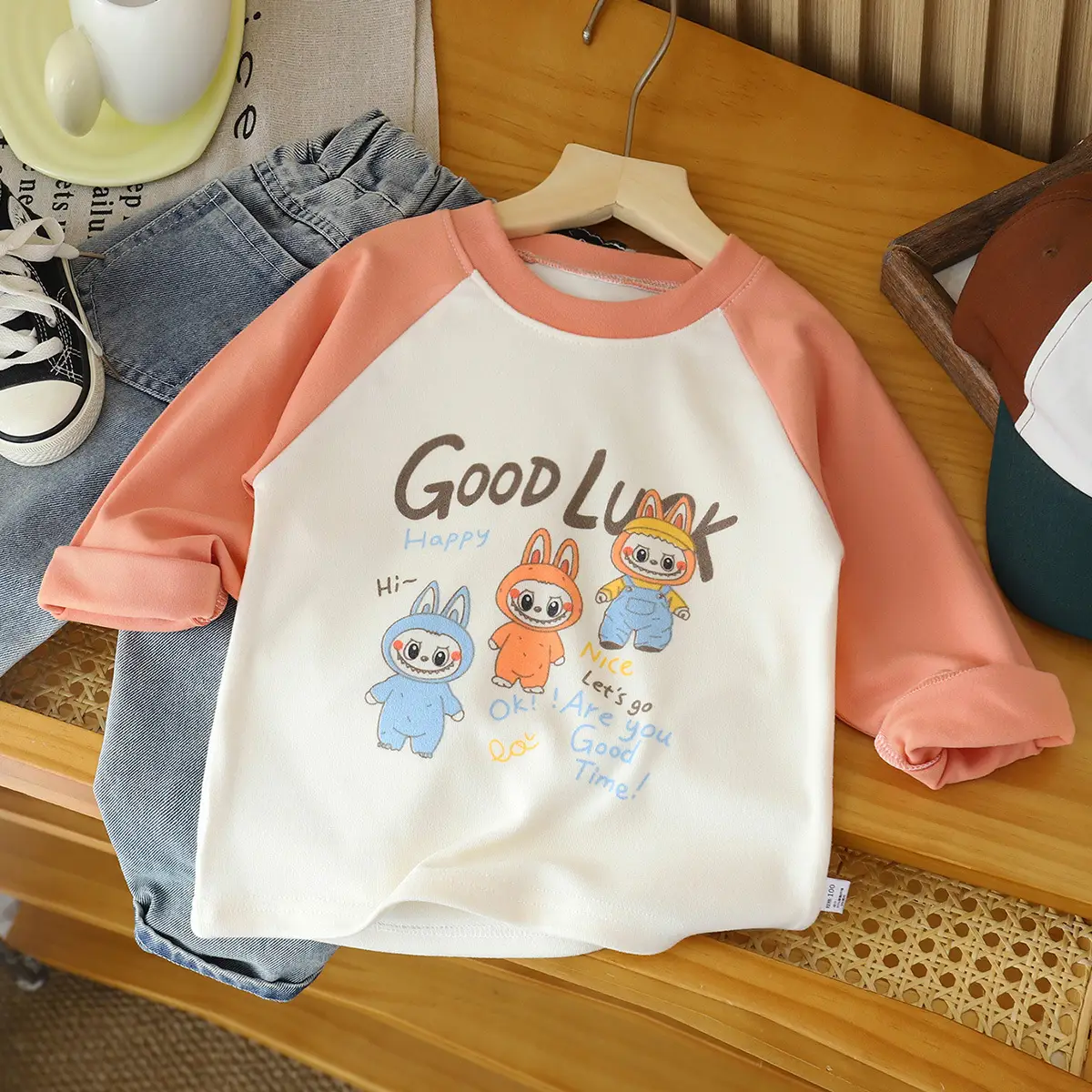 New Kids' Blue White Keep Simple Long Sleeve T-Shirt - Image 4