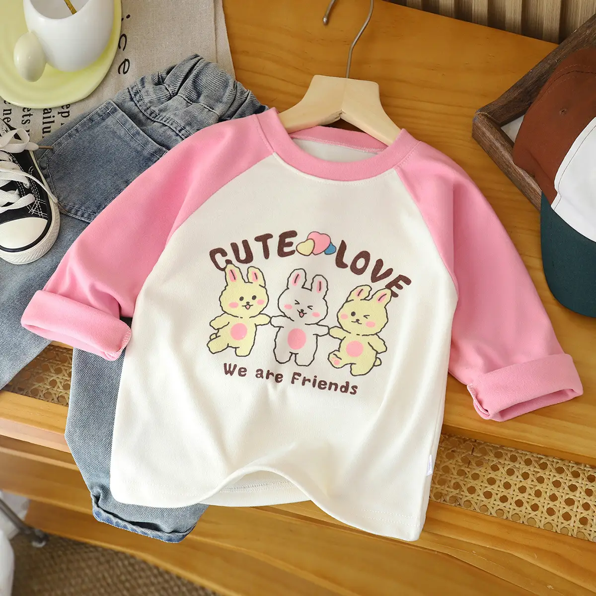 New Kids' Blue White Keep Simple Long Sleeve T-Shirt - Image 5