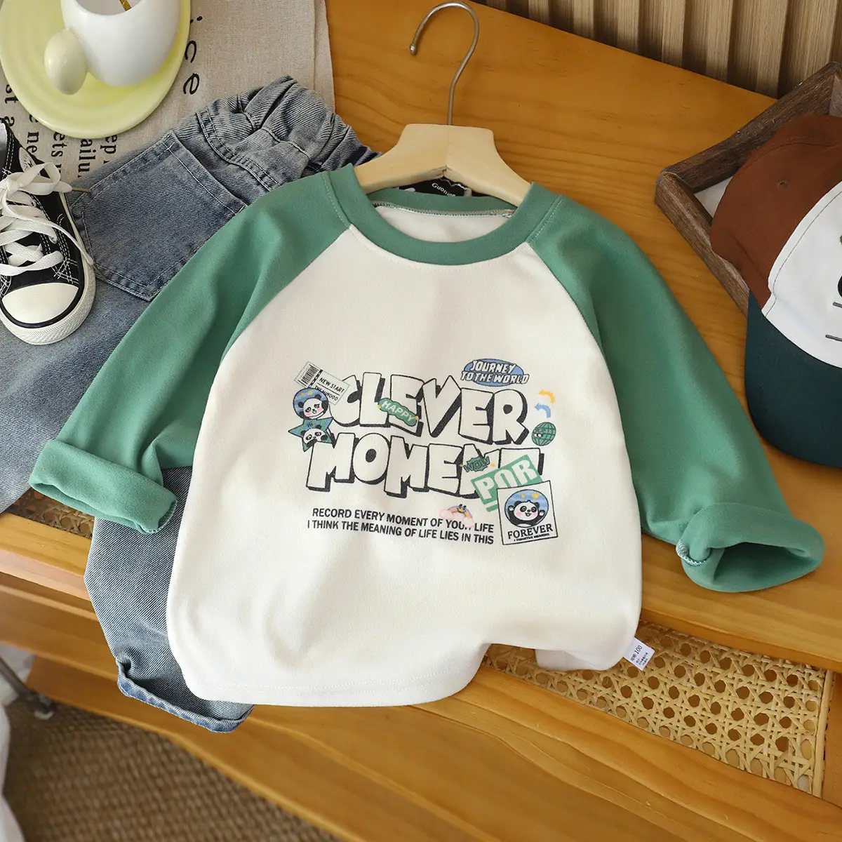 New Kids' Blue White Keep Simple Long Sleeve T-Shirt - Image 8