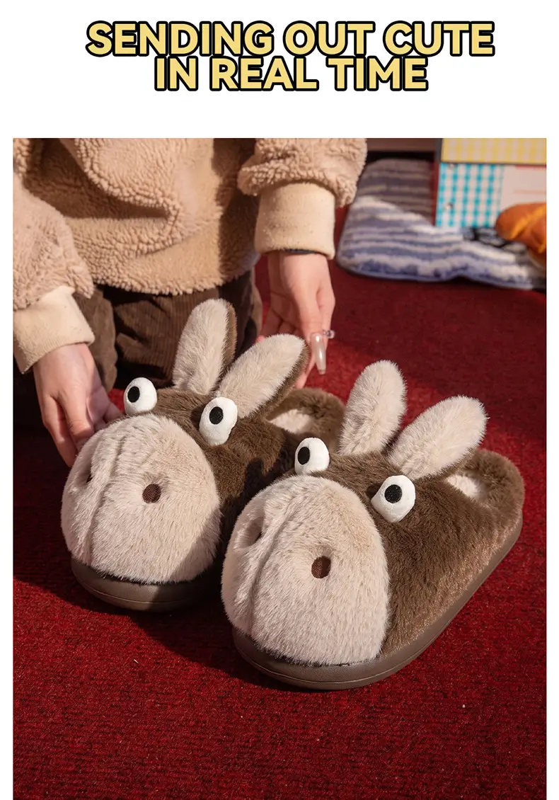 Cartoon Cotton Slippers for Women, Winter Home Warm Indoor Cute Plush Slippers, Autumn and Winter Men's Little Donkey Cotton Slippers Wholesale — feature 38