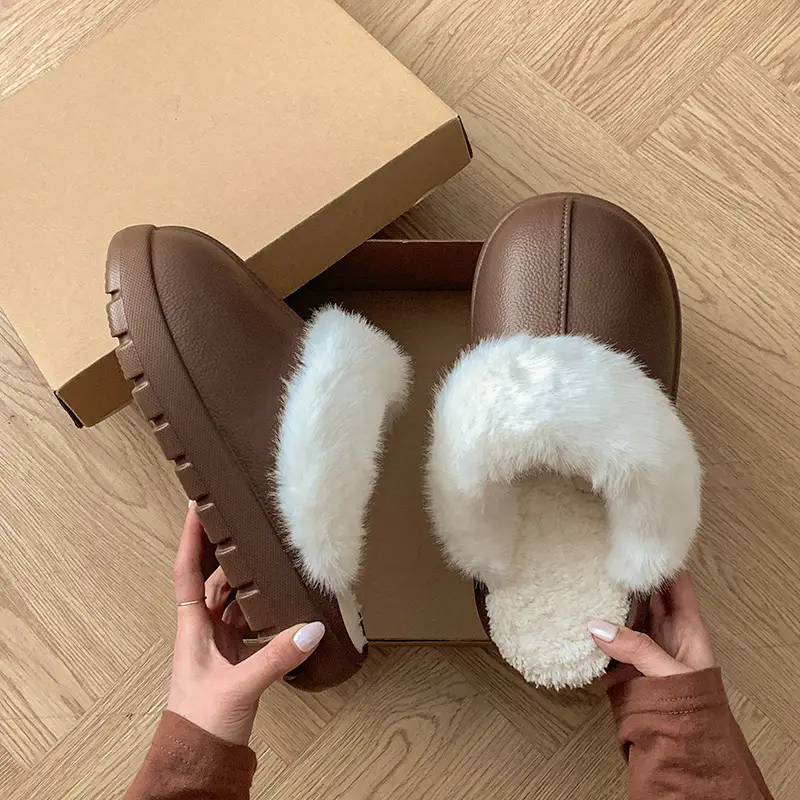 Trendy Thick-Soled Height-Increasing Removable Cotton Slippers for Women 2025 New Popular Autumn and Winter Outdoor Plush Closed-Toe Slippers for Women - Image 7