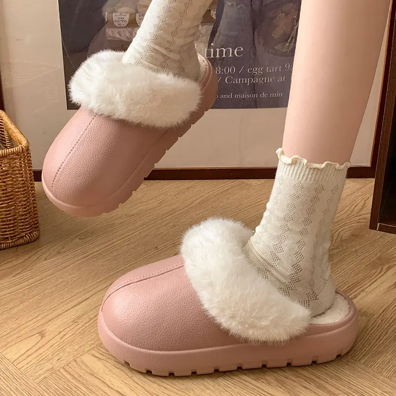Trendy Thick-Soled Height-Increasing Removable Cotton Slippers for Women 2025 New Popular Autumn and Winter Outdoor Plush Closed-Toe Slippers for Women - Image 9