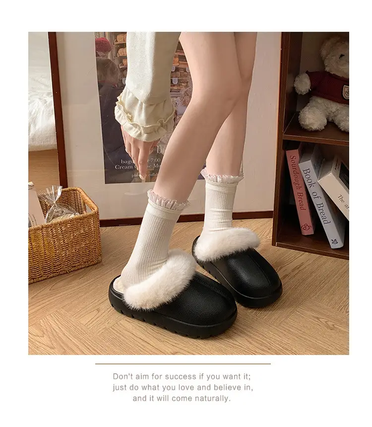 Trendy Thick-Soled Height-Increasing Removable Cotton Slippers for Women 2025 New Popular Autumn and Winter Outdoor Plush Closed-Toe Slippers for Women — feature 12