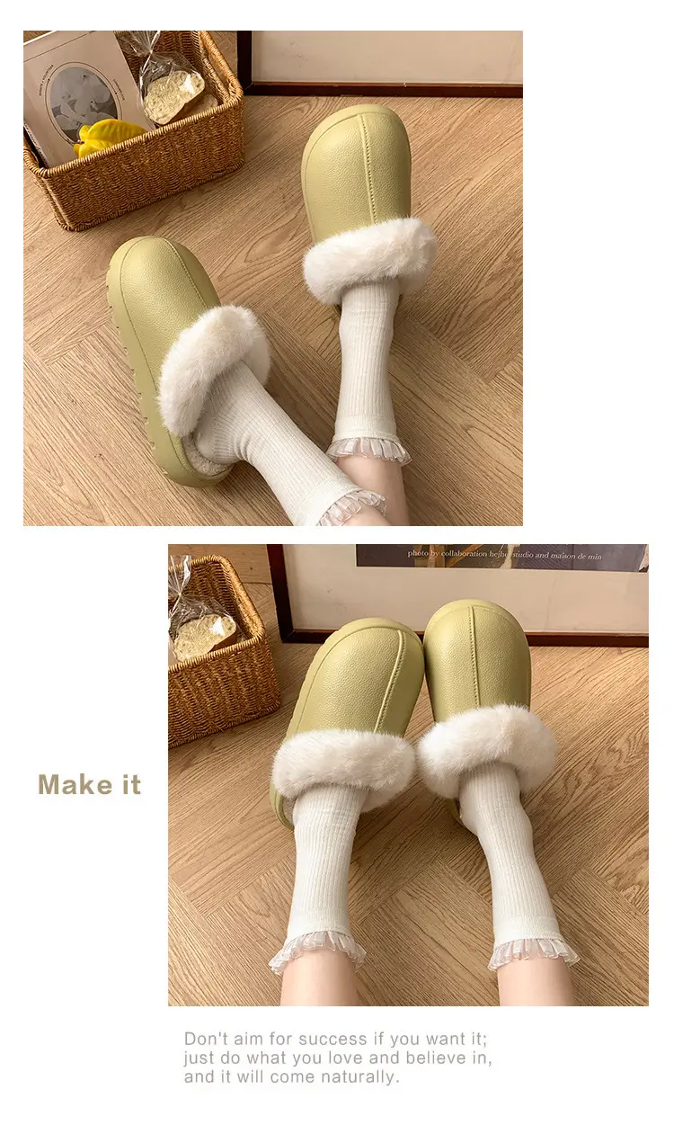 Trendy Thick-Soled Height-Increasing Removable Cotton Slippers for Women 2025 New Popular Autumn and Winter Outdoor Plush Closed-Toe Slippers for Women — feature 13