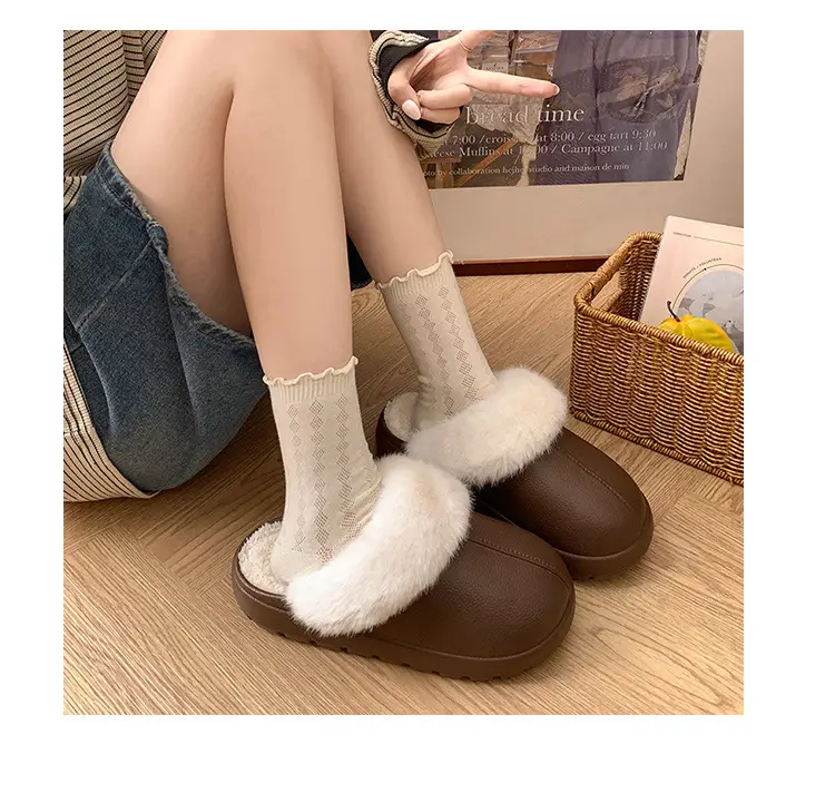 Trendy Thick-Soled Height-Increasing Removable Cotton Slippers for Women 2025 New Popular Autumn and Winter Outdoor Plush Closed-Toe Slippers for Women — feature 3