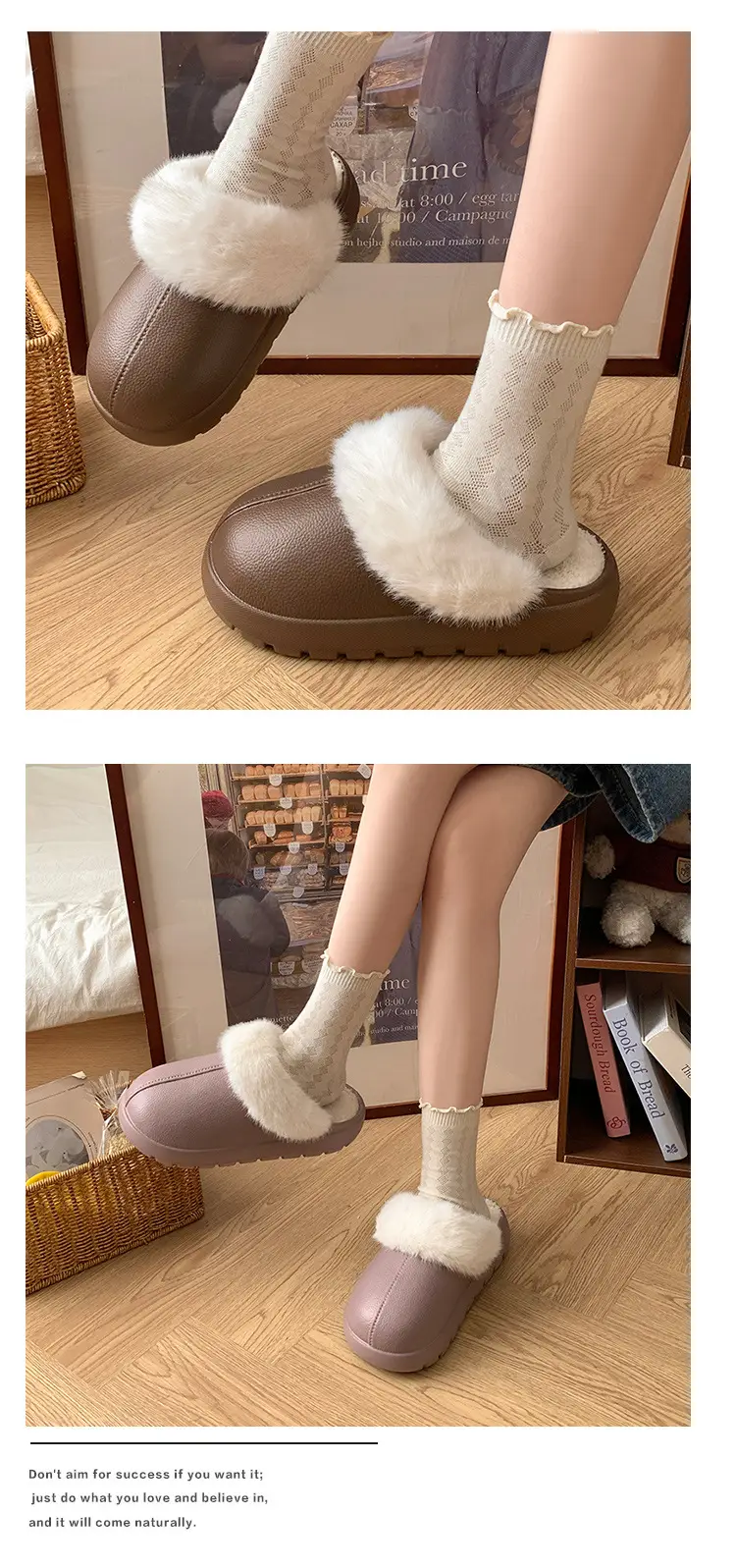 Trendy Thick-Soled Height-Increasing Removable Cotton Slippers for Women 2025 New Popular Autumn and Winter Outdoor Plush Closed-Toe Slippers for Women — feature 5