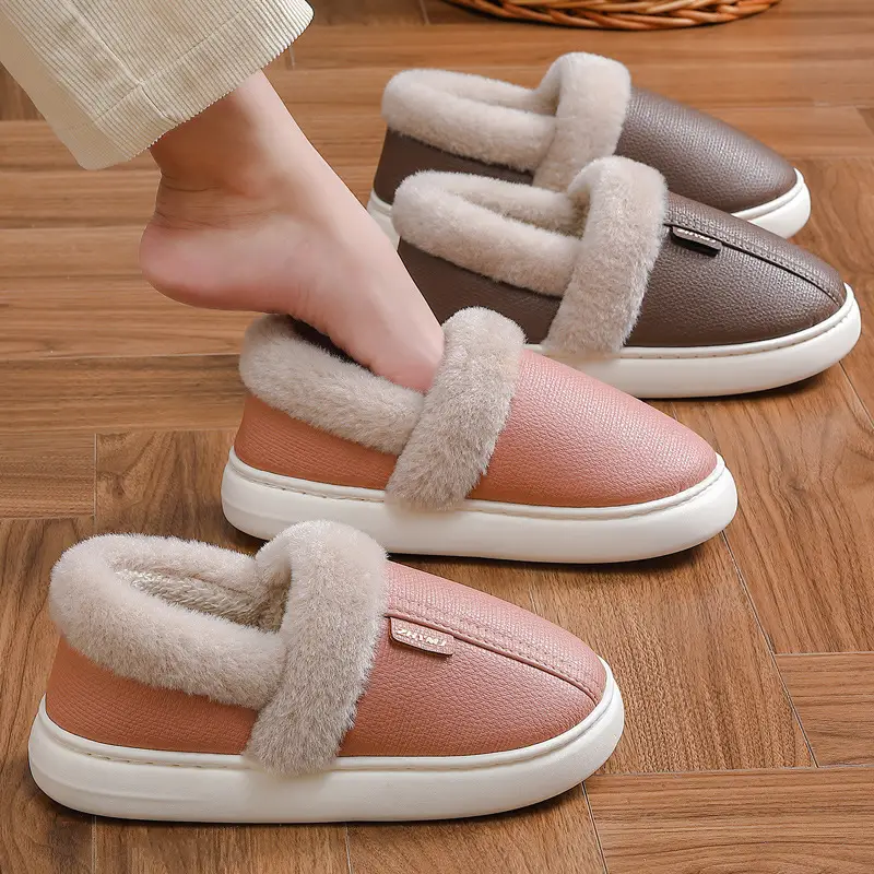 Waterproof Pu Cotton Slippers for Women, Winter Home Warm Slippers, Autumn and Winter Indoor Home Closed-Toe Cotton Shoes for Men, Wholesale - Image 5