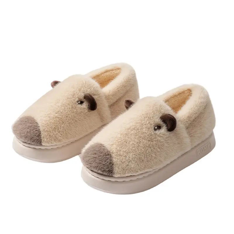 Covered Heel Cotton Slippers for Women's Home Use for Couples in Autumn and Winter Warm Furry Cute Capibara Velvet Soft-Soled Cotton Shoes - Image 11