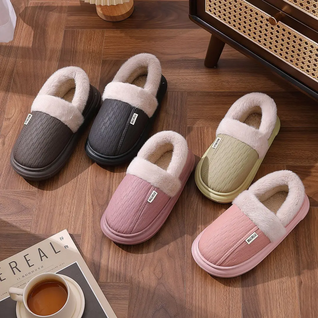 Home Pu Cotton Slippers for Men, Winter Waterproof Slippers for Home Use, Autumn and Winter Non-Slip Outdoor Wear, Warm Cotton Slippers for Women, Wholesale - Image 7