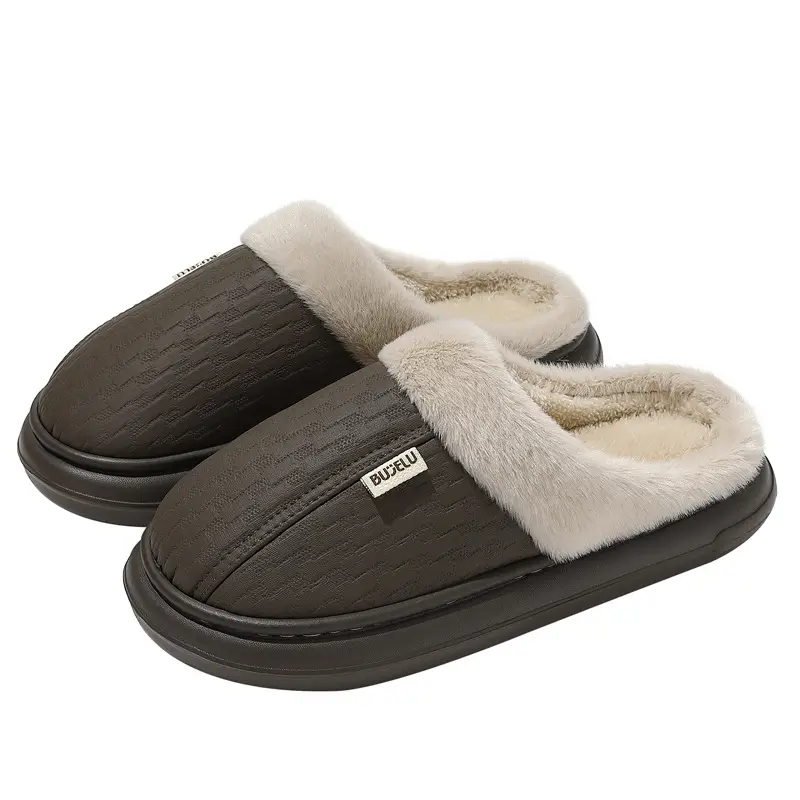 Home Pu Cotton Slippers for Men, Winter Waterproof Slippers for Home Use, Autumn and Winter Non-Slip Outdoor Wear, Warm Cotton Slippers for Women, Wholesale - Image 9