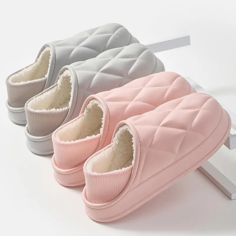 Women Winter Fleece Lined Slippers White Quilted - Image 33