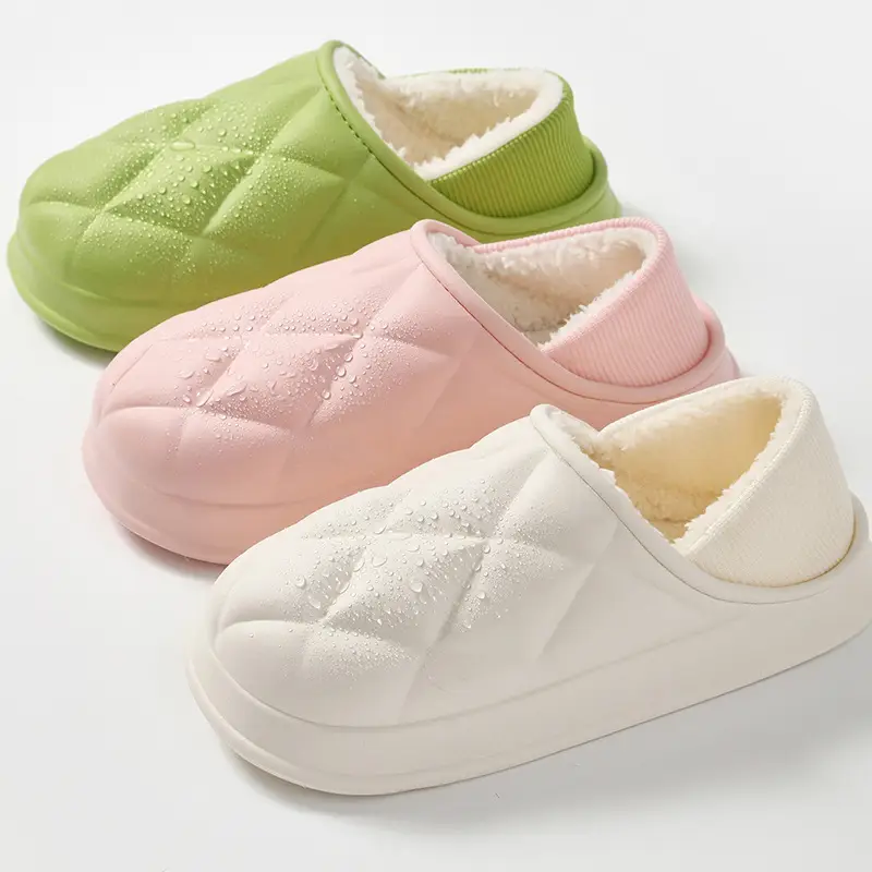 Women Winter Fleece Lined Slippers White Quilted - Image 34