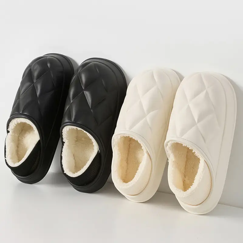 Women Winter Fleece Lined Slippers White Quilted - Image 35