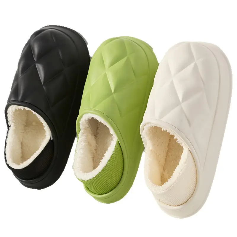Women Winter Fleece Lined Slippers White Quilted - Image 36