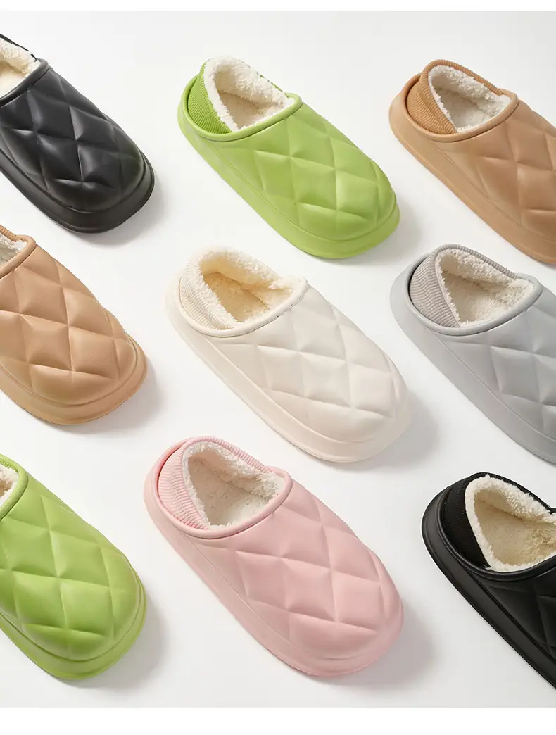 Women Winter Fleece Lined Slippers White Quilted — feature 14
