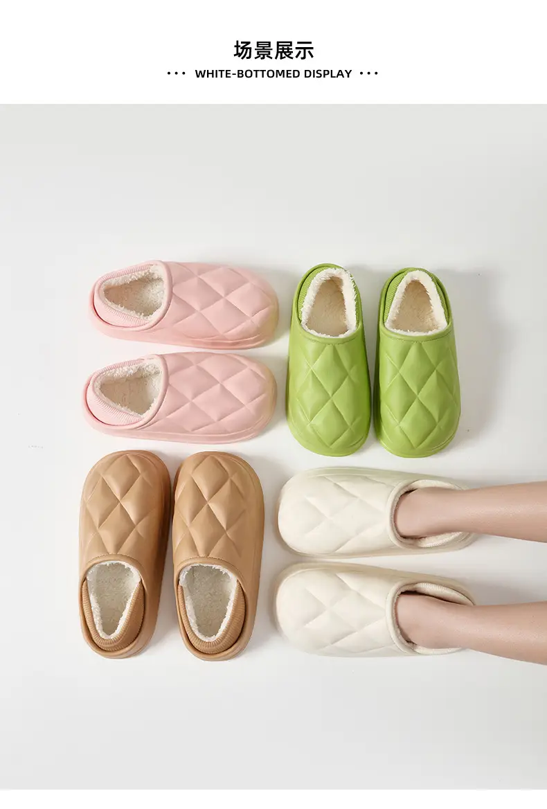 Women Winter Fleece Lined Slippers White Quilted — feature 7