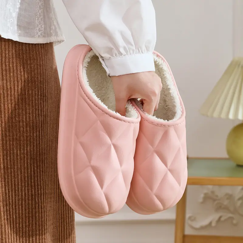 Women Winter Fleece Lined Slippers White Quilted - Image 10