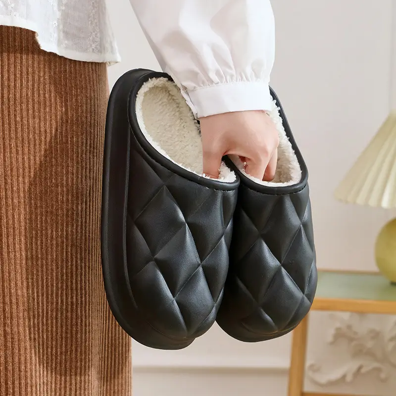 Women Winter Fleece Lined Slippers White Quilted - Image 11