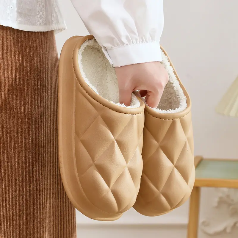 Women Winter Fleece Lined Slippers White Quilted - Image 13