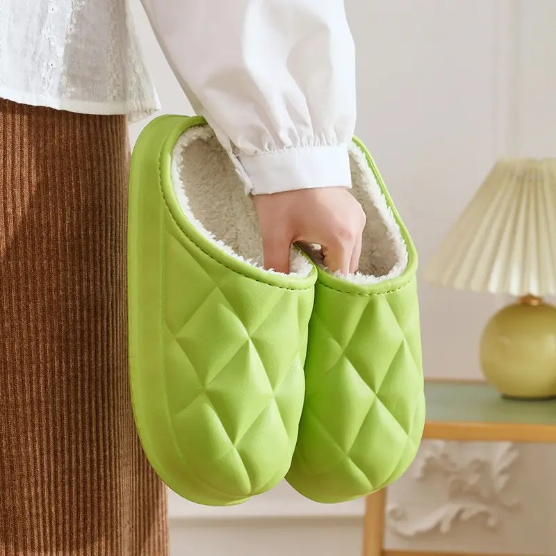 Women Winter Fleece Lined Slippers White Quilted - Image 14