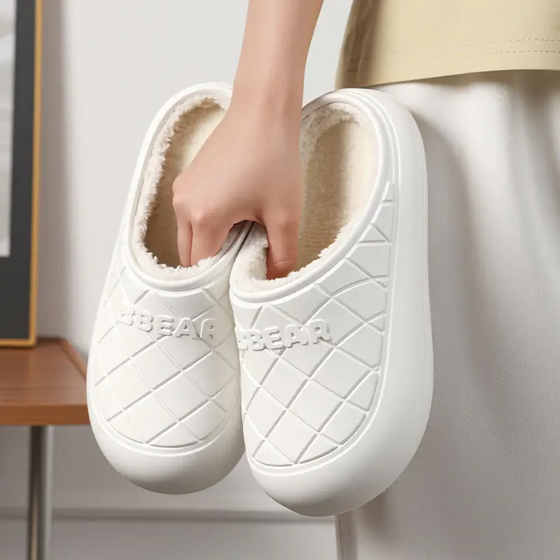 Women Winter Fleece Lined Slippers White Quilted - Image 15