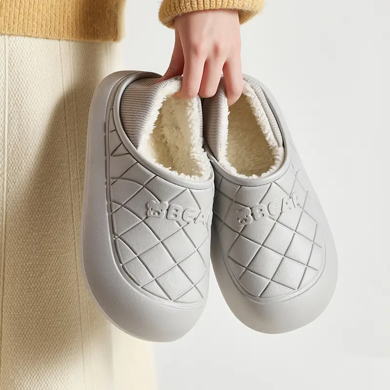 Women Winter Fleece Lined Slippers White Quilted - Image 24