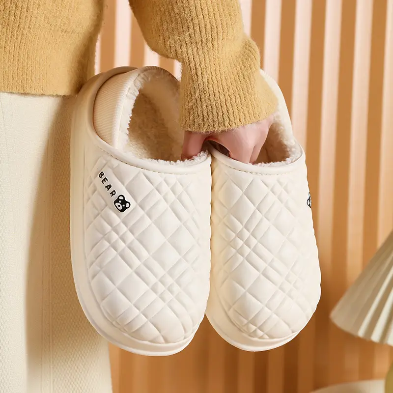 Women Winter Fleece Lined Slippers White Quilted - Image 30