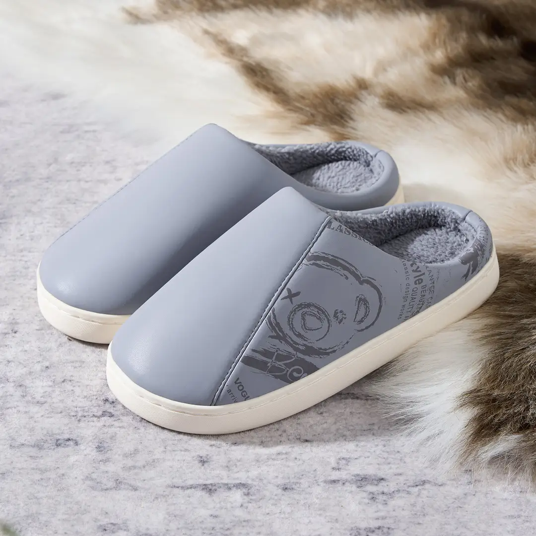Jialiya Leather Waterproof Cotton Slippers for Men in Autumn and Winter Indoor Home Non-Slip Fleece-Lined Warm Couple Cotton Slippers for Women - Image 8