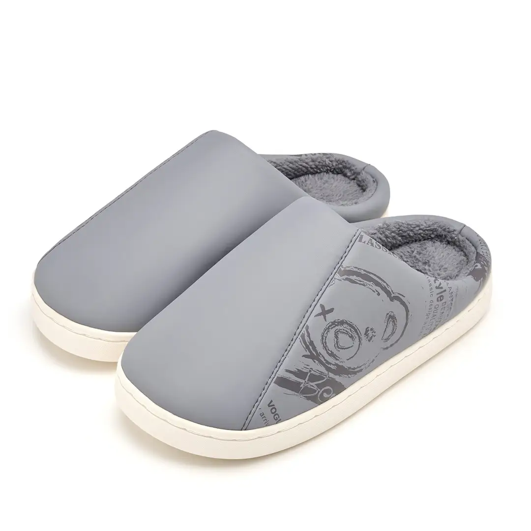 Jialiya Leather Waterproof Cotton Slippers for Men in Autumn and Winter Indoor Home Non-Slip Fleece-Lined Warm Couple Cotton Slippers for Women - Image 10