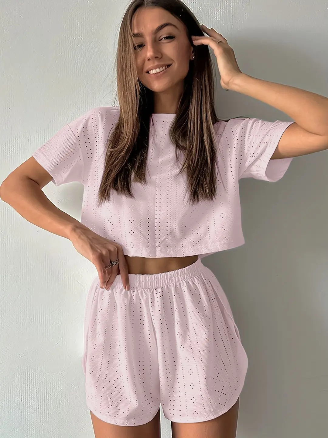 Russian Women's Pajamas Cut Out Breathable Sexy Short-Sleeved Shorts Slit Home Clothes Two Pieces Пижама — feature 10