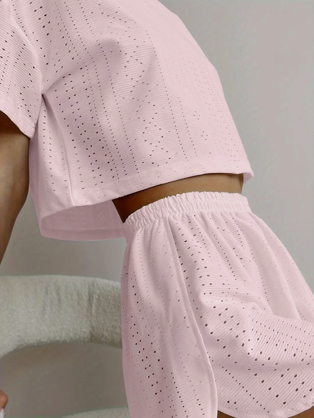 Russian Women's Pajamas Cut Out Breathable Sexy Short-Sleeved Shorts Slit Home Clothes Two Pieces Пижама — feature 11